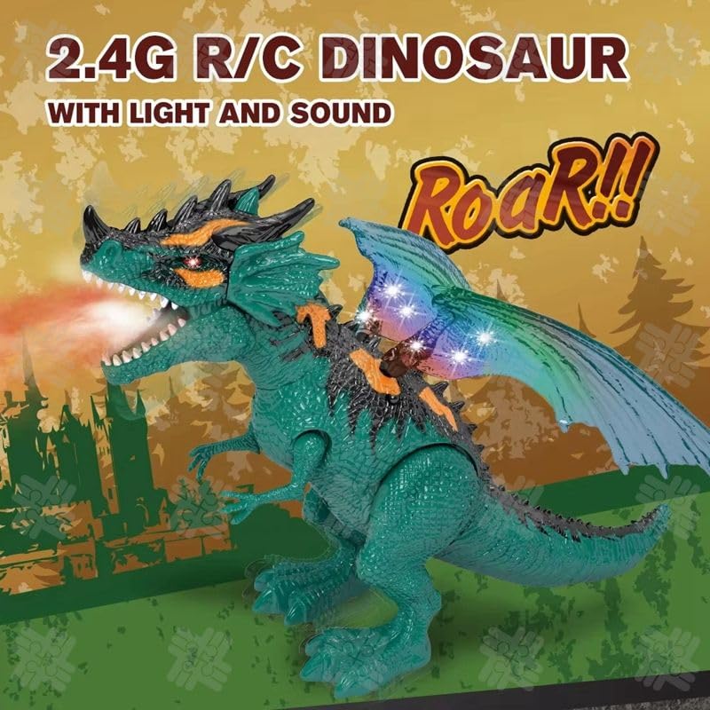 Crackles Walking Dinosaur Toy with Realistic Sound and Smoke Spray - Remote Control Dinosaur Toy, Motorized Walking Dragon with Light and Sound for 6+ Years Old Kids - Multi Color - Image 4
