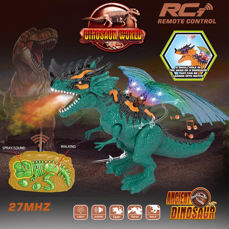 Crackles Walking Dinosaur Toy with Realistic Sound and Smoke Spray - Remote Control Dinosaur Toy, Motorized Walking Dragon with Light and Sound for 6+ Years Old Kids - Multi Color - Image 3