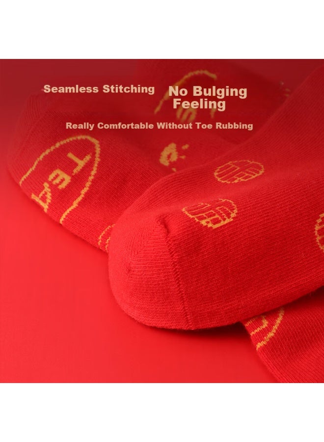 Red Bean Hongdou Children's Socks, Boys And Girls, Zodiac Year, Red, New Year, All-season Cotton Socks, Mid-calf Socks, 2 Pairs, W5002, 18-20cm - Image 5
