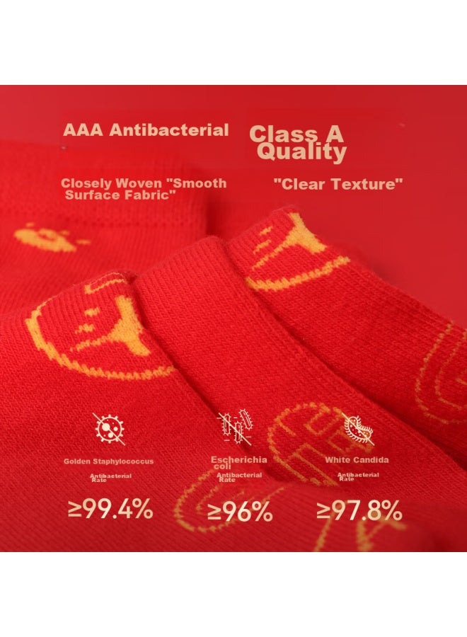 Red Bean Hongdou Children's Socks, Boys And Girls, Zodiac Year, Red, New Year, All-season Cotton Socks, Mid-calf Socks, 2 Pairs, W5002, 18-20cm - Image 4