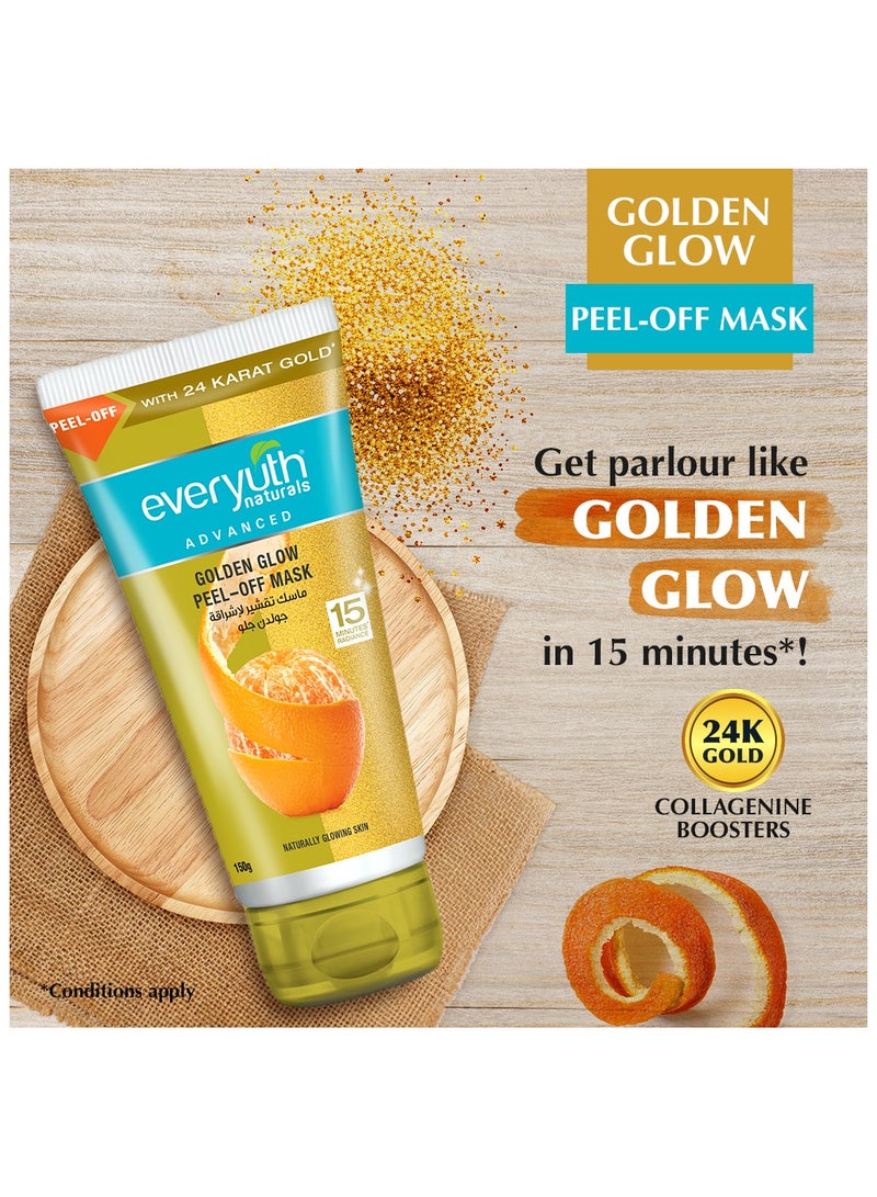 Everyuth Naturals Golden Glow Peel-off Mask for Instant Glow|24K Gold & Orange Peel Extract|Deep Cleansing, Hydrating & Revitalizing|Natural Shine & Radiance in 15 mins|For All Skin Types - 150g