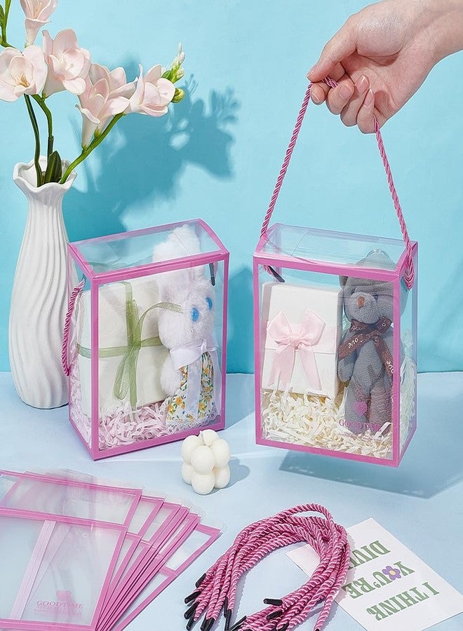 BENECREAT 10 Pcs Clear Favor Boxes, 5.5x5.5x2.8 Inches PVC Gift Boxes with Pink Border Lace and Handle for Wedding, Party, Christmas, Birthday Favors - Image 3