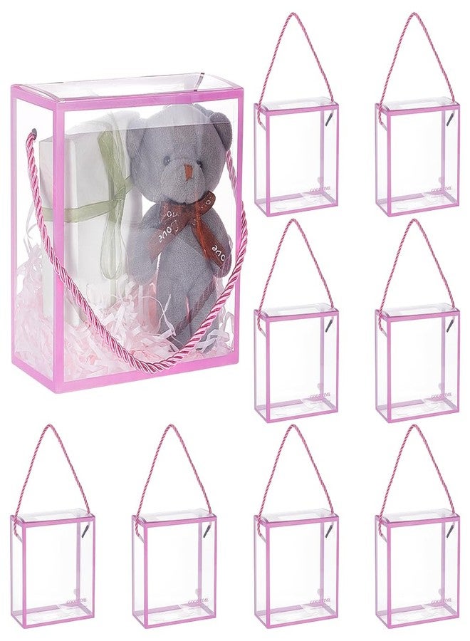 BENECREAT 10 Pcs Clear Favor Boxes, 5.5x5.5x2.8 Inches PVC Gift Boxes with Pink Border Lace and Handle for Wedding, Party, Christmas, Birthday Favors - Image 1