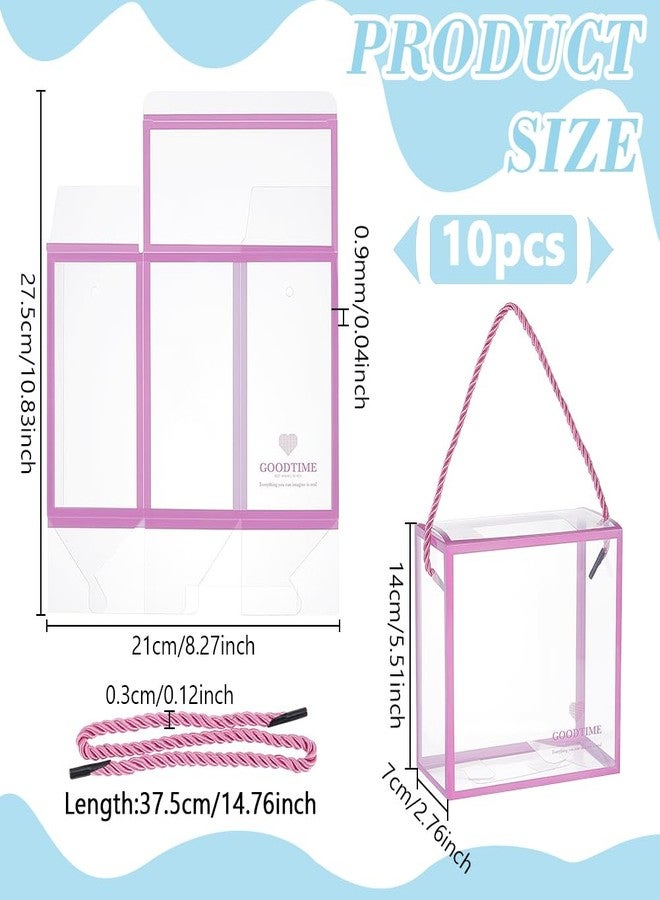 BENECREAT 10 Pcs Clear Favor Boxes, 5.5x5.5x2.8 Inches PVC Gift Boxes with Pink Border Lace and Handle for Wedding, Party, Christmas, Birthday Favors - Image 2
