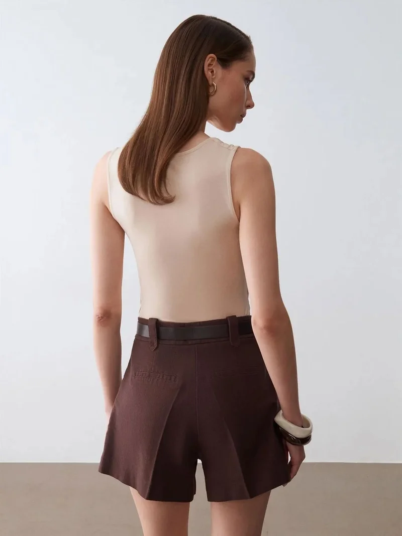 ديلفين DILVIN High-Waist Cotton Poplin Belted Shorts