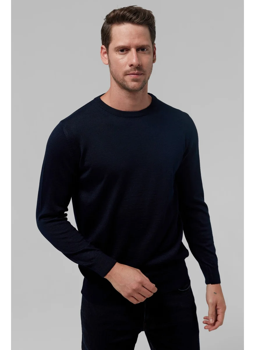 D'S DAMAT Regular Fit Navy Blue Plain Knitted Sweater 9HF060632004M