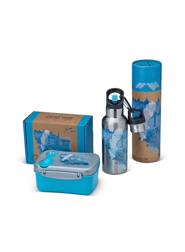 كارل أوسكار Wisdom Combo Pack - Water (Stainless steel Flask 0.5 L + Lunchbox  0.9L) Blue