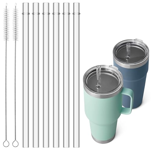 Bluwing Straws for YETI, 6 Pcs Reusable Tumbler Clear Straws Replacement for YETI 25 oz, 26 oz, 35 oz, 42 oz, Tritan Drinking Straws for Smoothies, Milkshake, 2 Straw Brush - Image 1