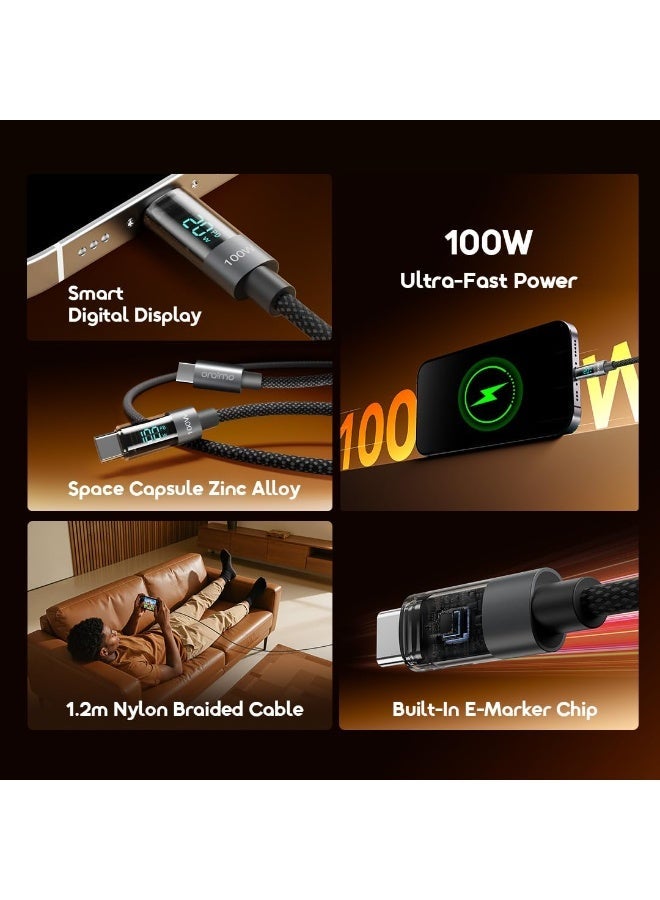 Oraimo OCD-175CC 100W USB-C to USB-C Fast Charging Cable-1.2M 5A High-Current Power Delivery&High-Speed Data Sync for USB-C Devices Durable Nylon Braided Design with Reinforced Connectors-Sleek Black Silver - Image 2