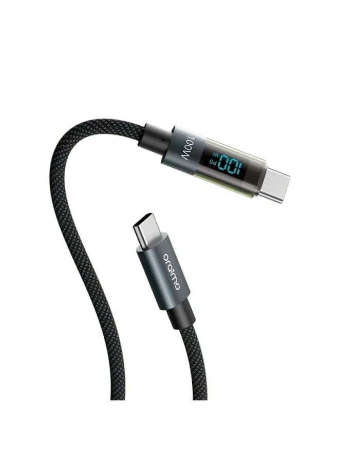 Oraimo OCD-175CC 100W USB-C to USB-C Fast Charging Cable-1.2M 5A High-Current Power Delivery&High-Speed Data Sync for USB-C Devices Durable Nylon Braided Design with Reinforced Connectors-Sleek Black Silver - Image 1