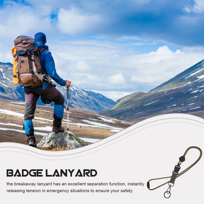 Heavy Duty Badge Lanyard with Metal Key Adjustable Neck Strap Outdoor Activity Phone Holder for Hiking Climbing Backpacking Green - Image 4
