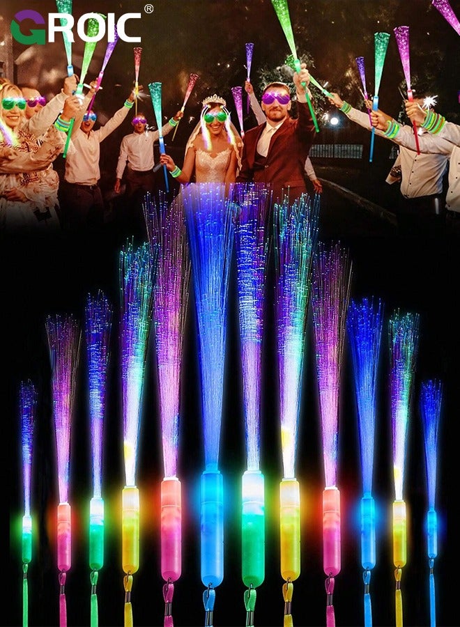 GROIC 12 Pcs Glow Fiber Wands Sticks, Party Favors LED Flashing Wand Glow Sticks Bulk Party Pack Glow in the Dark Party Supplies Fiber Optic Light Wand Sticks for Birthday Party  Wedding - Image 1