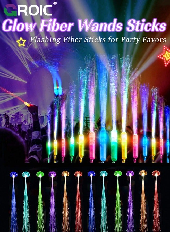 GROIC 12 Pcs Glow Fiber Wands Sticks, Party Favors LED Flashing Wand Glow Sticks Bulk Party Pack Glow in the Dark Party Supplies Fiber Optic Light Wand Sticks for Birthday Party  Wedding - Image 4