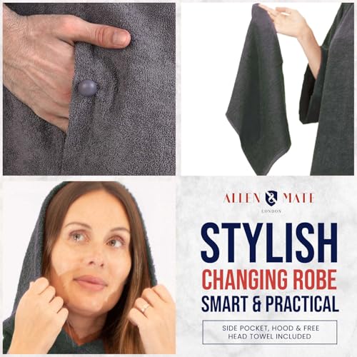ALLEN & MATE 100% Cotton Hooded Surf Poncho Changing Robe - Quick Absorbent Changing Towel with Pocket for Surfing Men Women - Image 4