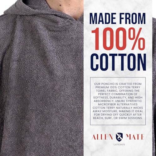 ALLEN & MATE 100% Cotton Hooded Surf Poncho Changing Robe - Quick Absorbent Changing Towel with Pocket for Surfing Men Women - Image 3