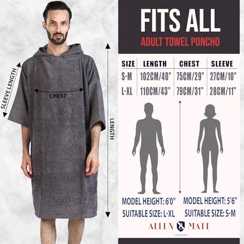 ALLEN & MATE 100% Cotton Hooded Surf Poncho Changing Robe - Quick Absorbent Changing Towel with Pocket for Surfing Men Women - Image 5