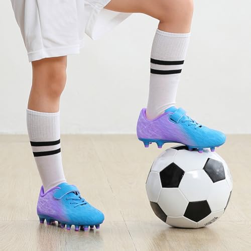 brooman Kids Firm Ground Soccer Cleats Boys Girls Athletic Outdoor Football Shoes 2Mint Purple - Image 3