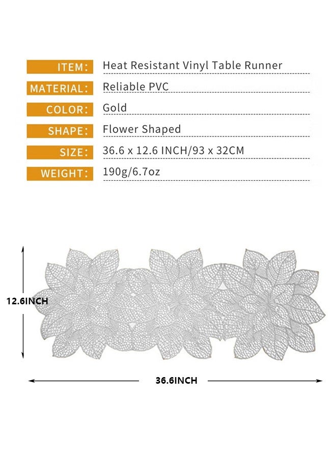 فلاي رود مفارش طاولة مقاومة للحرارة مقاس 36 بوصة على شكل زهرة من الفينيل، مفارش طاولة مقاومة للماء وقابلة للغسل لحفلات الزفاف والولائم وأعياد الميلاد والحفلات والمطاعم (فضية على شكل زهرة) - Image 2