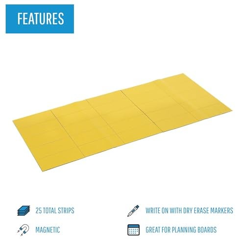 MasterVision Pack of 25, Magnetic Dry Erase Yellow Strips, .875" x 2", for Color Coding Planning & Calendar Dry Erase White Boards, Can Be Written On & Erased - Image 3