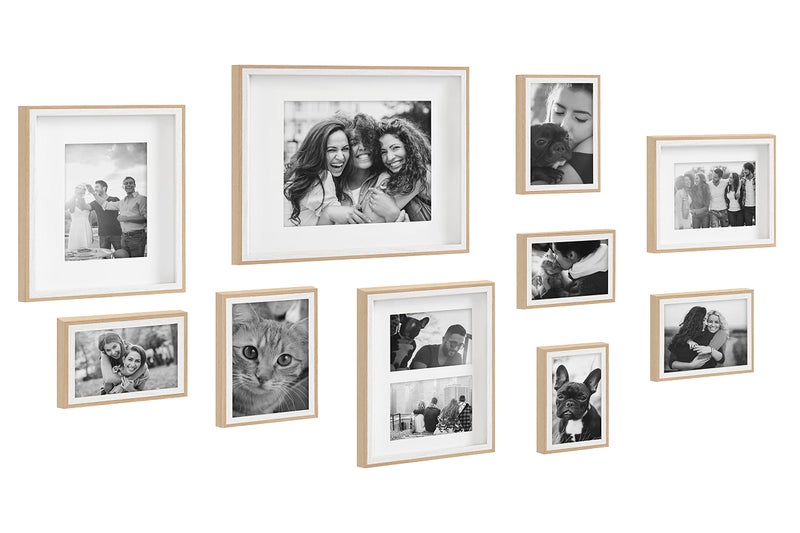 Kate and Laurel Kate and Laurel Gibson Modern Frame Set Set of 10 White and Natural Wood Decorative Photo Gallery Wall Frame Set with Multiple Sizes 