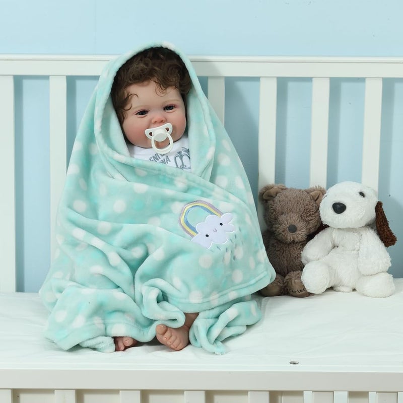 CREVENT 76x102cm Lightweight Fuzzy Fluffy Warm Plush Baby Blanket for Infant Toddler Newborn Unisex Crib Cot Stroller (Green Rainbow Unisex) - Image 4