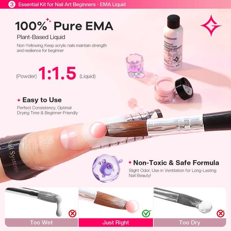 Glamonade Acrylic Nail Kit for Beginners: Professional Nail Set with Drill Acrylic Powder Gel Polish Nail Stamp for Home Starter Practice & DIY Manicure - Image 4