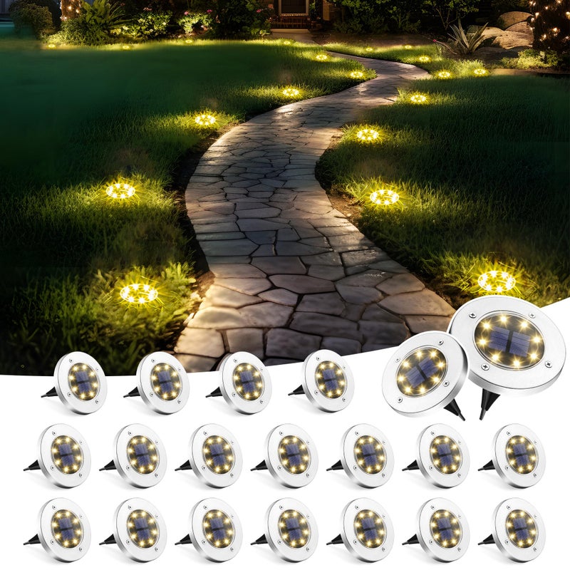SOLPEX 20 Pack Solar Ground Lights Waterproof Solar Powered Garden Lights Landscape Lighting for Pathway Driveway Patio Backyard Walkway Warm White
