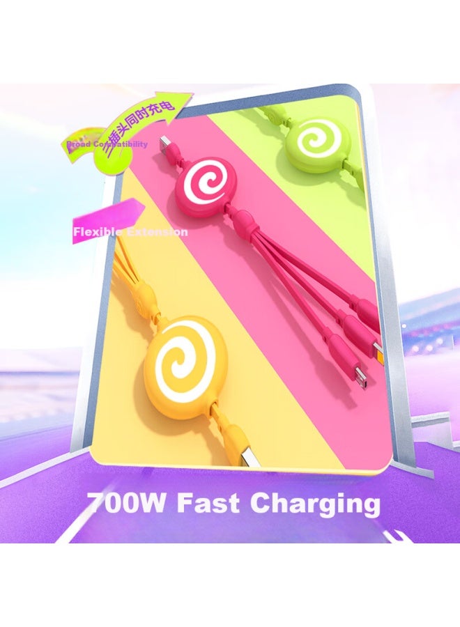 Jplayer In-1 Fast Charging Retractable Charging Cable 100w Pd 10w Phone Cable One Drag Three Usb Multi-function Suitable For Apple Android Huawei Xiaomi Olive Green 1m - Image 2