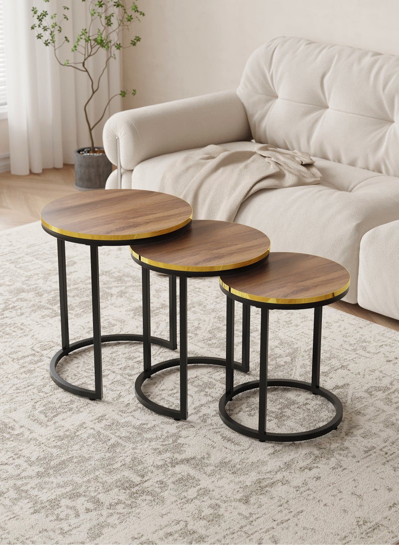 SHEE ONE 3-Piece Round Wooden Table Set | Side Table, Coffee Table, Guest Table & Decorative Accent | Sizes: 50×50 cm, 45×45 cm, 40×40 cm - Image 2