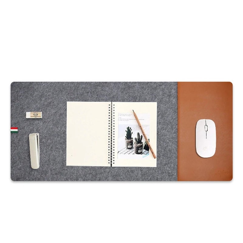 Bluejw Big Size Desk Mat Computer Desktop Mouse Mat Pad - Felt & Leather Desk Pads for Keyboard & Mouse - Large Office Writing Mat - Image 2