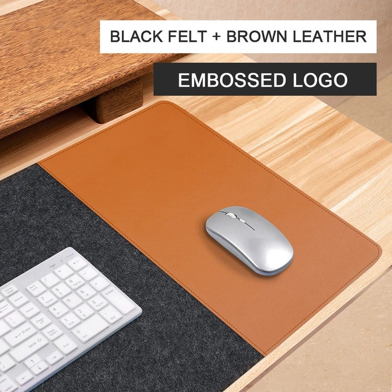 Bluejw Big Size Desk Mat Computer Desktop Mouse Mat Pad - Felt & Leather Desk Pads for Keyboard & Mouse - Large Office Writing Mat - Image 1