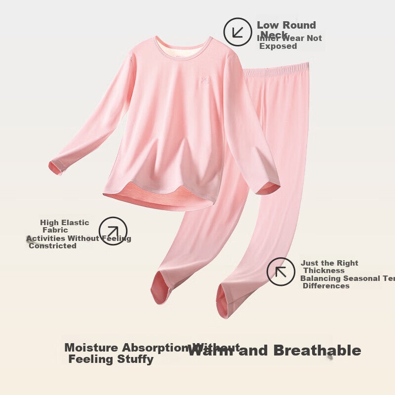 JD Jing Zao Jiusuiban Children's Thermal Underwear, Girls' Autumn And Winter Fleece-Lined Thin School Uniform Base Layer Cotton Sweater Pajamas Pants, Big Kids Autumn Clothes And Pants - Image 1