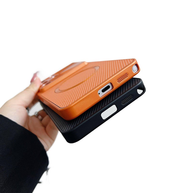غطاء MagSafe بAcrylic لـ Samsung Galaxy S23 مع مغناطيس قوي وحامل قائم مع مقاوم للصدمات مع قبضة مضادة للانزلاق مع حماية من السقوط باللون برتقالي مضاد للانزلاق مغناطيسي بوظيفة حامل. - Image 5