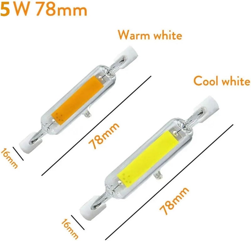 Light Bulb, R7S LED 78mm 118mm 5W 10W 20W Dimmable COB Bulbs Ceramic Glass Tube Light Ampoule Replacement Halogen Bombillas Spotlight,for Home Garage Warehouse(5W-J78-78mm) - Image 2