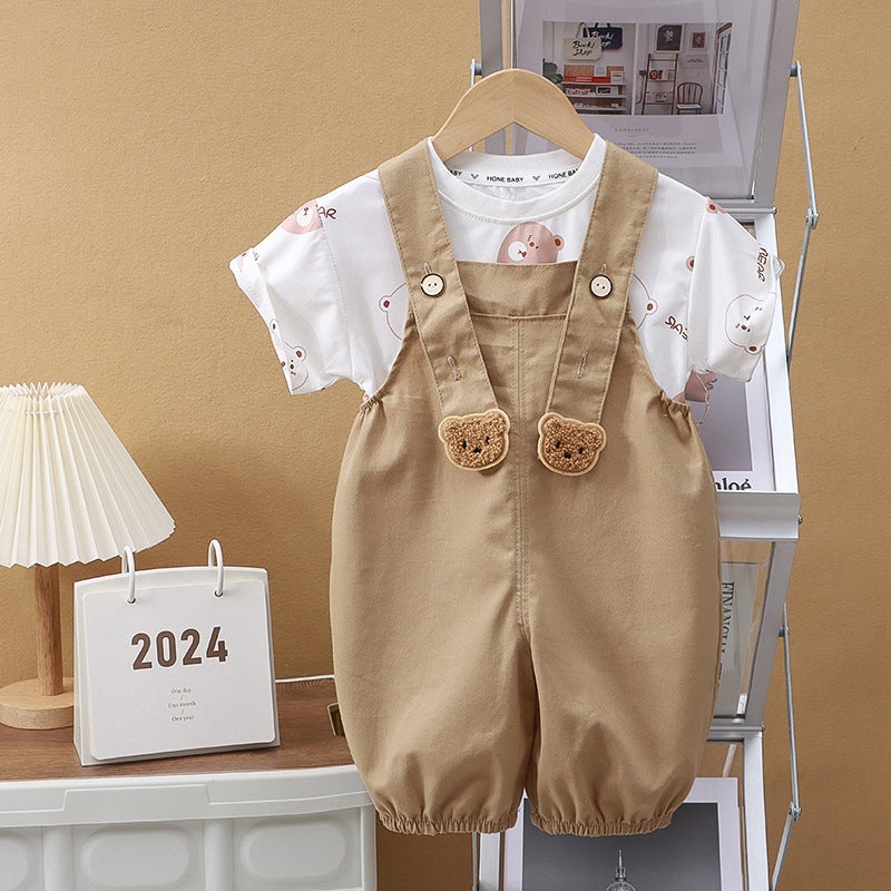 Kids Summer Fashion Suspender Pants Set 2024 BDK coffee bear-set 
