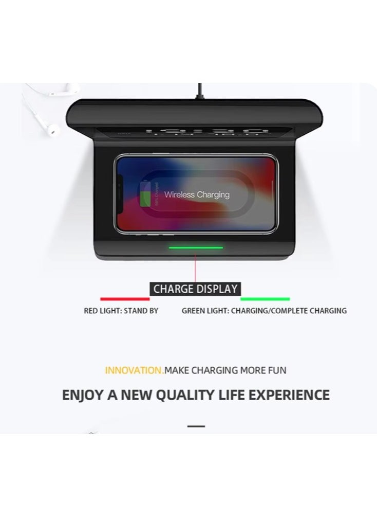 3 in 1 Fast Wireless Charger Electric Digital Alarm Clock LCD