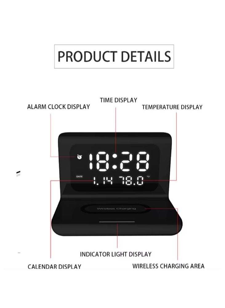 3 in 1 Fast Wireless Charger Electric Digital Alarm Clock LCD