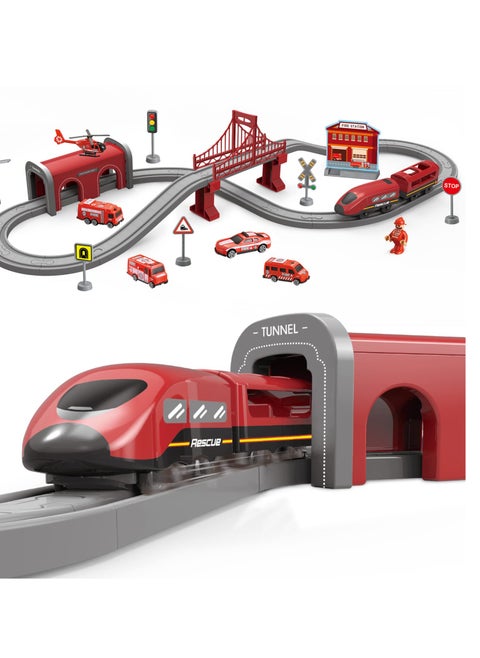 Electric Train Toys Sets for Boys 66Pcs Battery Operated Train Set with Tracks Magnetic Connection DIY Rail Car Puzzle Assembling Building Blocks Track Magnetic Train Theme Set