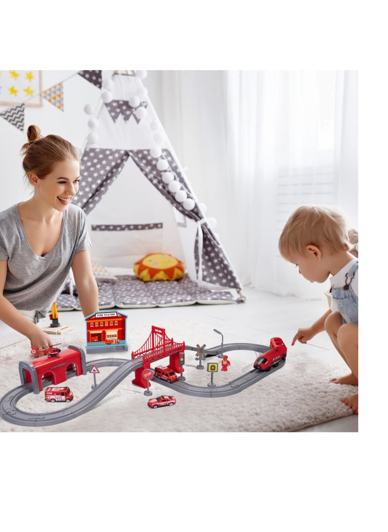 Generic - Electric Train Toys Sets for Boys 66Pcs Battery Operated Train Set with Tracks Magnetic Connection DIY Rail Car Puzzle Assembling Building Blocks Track Magnetic Train Theme Set - Image 1