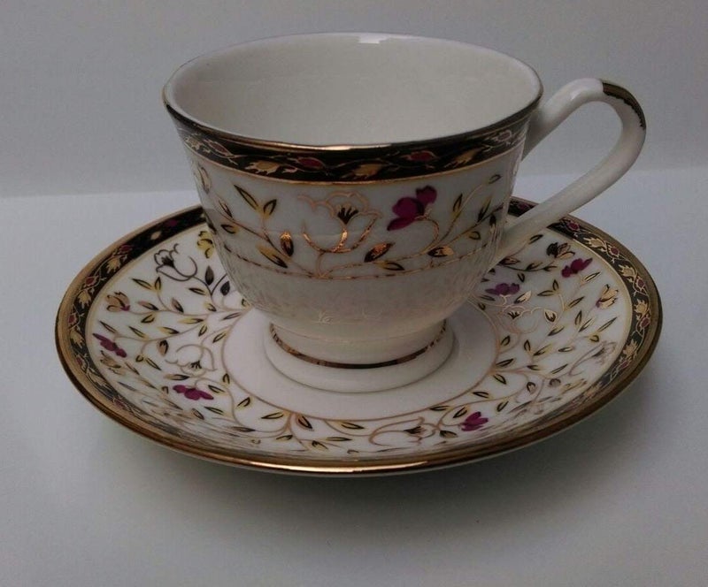 Saaikee Bone China Leaves Design Cups and Saucers Set for Tea/Coffee Green Tea Espresso Hot Beverage Cup Set of 6 160 ml - Image 1