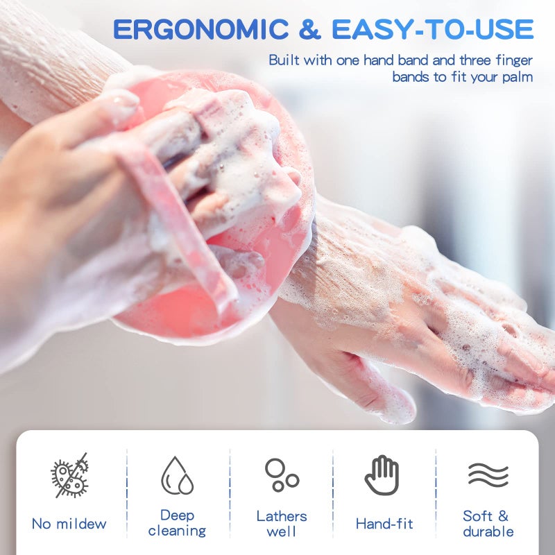 Manmihealth Soft Silicone Shower Brush, Super-Lathering and Deep-Cleaning Body & Face Scrubber, Gentle Exfoliating Bath Glove for All Skin Types, with 2 Free Hooks.(Black + Pink) - Image 5