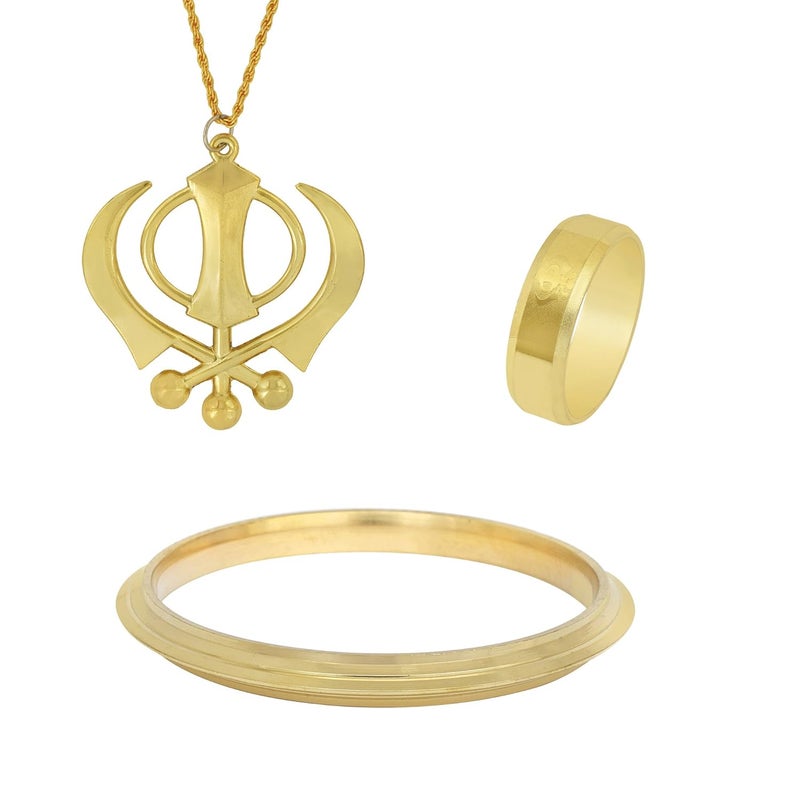 Superstore18 Brass Combo of Khanda pendant, Khanda ring, and Kada sikh sardar punjabi jewellery combo Men women boys girls (SST6240CMRM) - Image 1