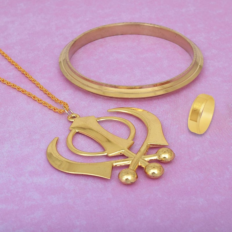 Superstore18 Brass Combo of Khanda pendant, Khanda ring, and Kada sikh sardar punjabi jewellery combo Men women boys girls (SST6240CMRM) - Image 5