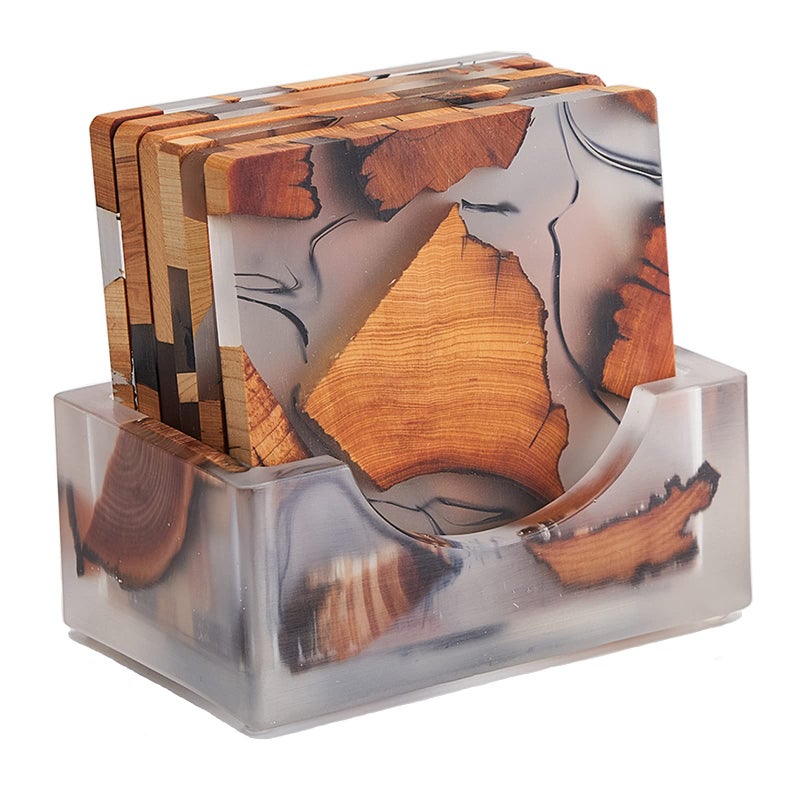 Yougoals Modern Wooden Coasters Set of 6 with Holder Large Size Natural Cedar Coasters for Coffee Tea Home Decor 6Pcs with Holder