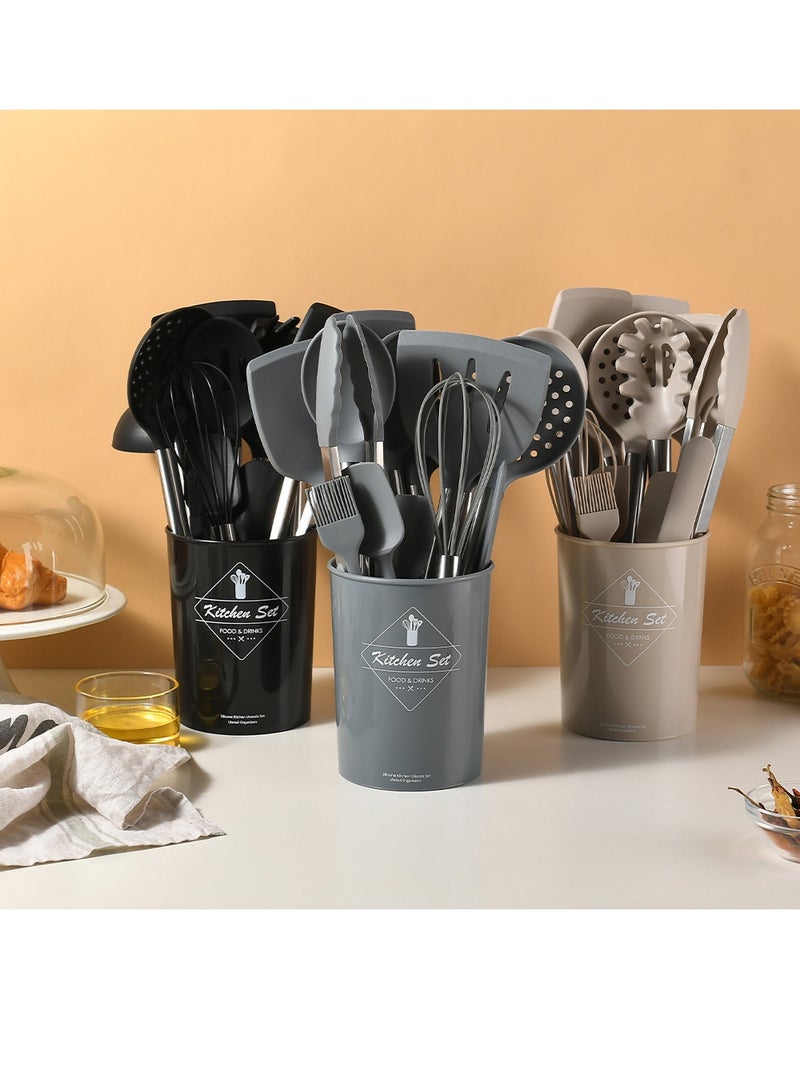 Arahome 15-Piece Stainless Steel Handle Silicone Kitchen Utensil Set - Food Grade Non-Stick Cooking Spatula, Spoon & Baking Tools - Heat Resistant for Home Use(Grey) - Image 4