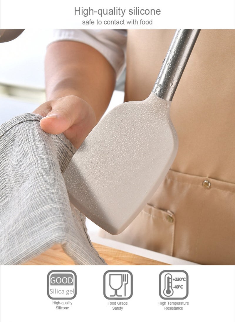 Arahome 15-Piece Stainless Steel Handle Silicone Kitchen Utensil Set - Food Grade Non-Stick Cooking Spatula, Spoon & Baking Tools - Heat Resistant for Home Use(Grey) - Image 3