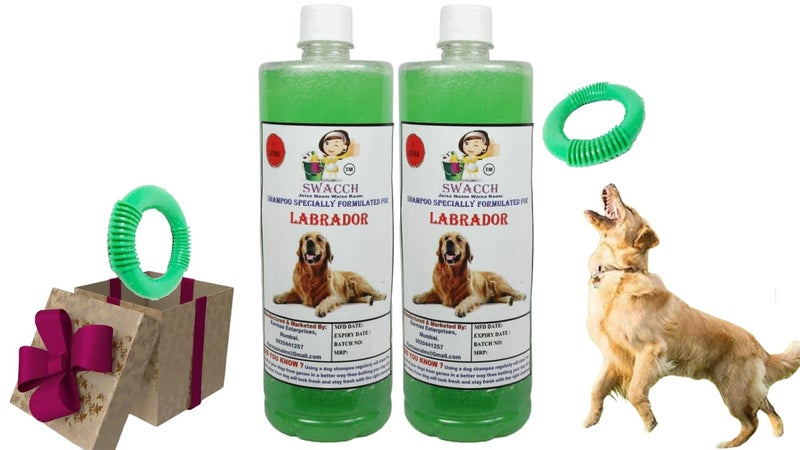 swacch Shampoo | Puppy Safe Shampoo | PH Balanced | Labrador Dog Shampoo 1 Litre Pack of 2 Neem Alovera + | O PVC Ring Rubber Chew Toy | Teething Chew Toy I Dental Teething I Durable I Combo Pack - Image 1