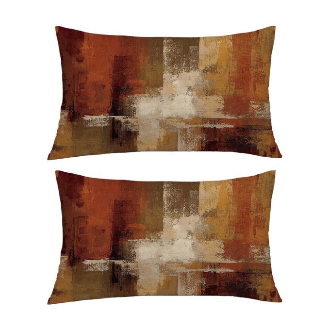 BURNT ORANGE ABSTRACT PILLOW COVERS 12X20 ABSTRACT RUST ART PAINTING DECORATIVE THROW PILLOWCASE MODERN ARTWORK SQUARE COUCH CUSHION COVER FOR LIVING ROOM SOFA ACCENT HOME DECOR SET OF 2