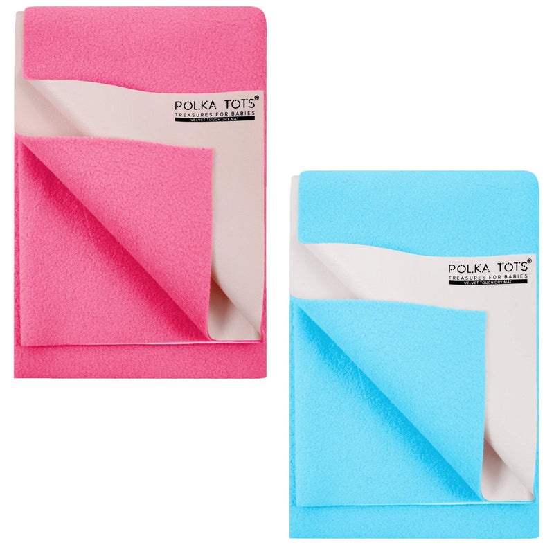POLKA TOTS Waterproof & Reusable Baby Bed Protector Absorbent Mat Dry Sheet for New Born Infants, Pack of 2 (SkyBlue & Pink, 100 X 140 CM, Large) - Image 1