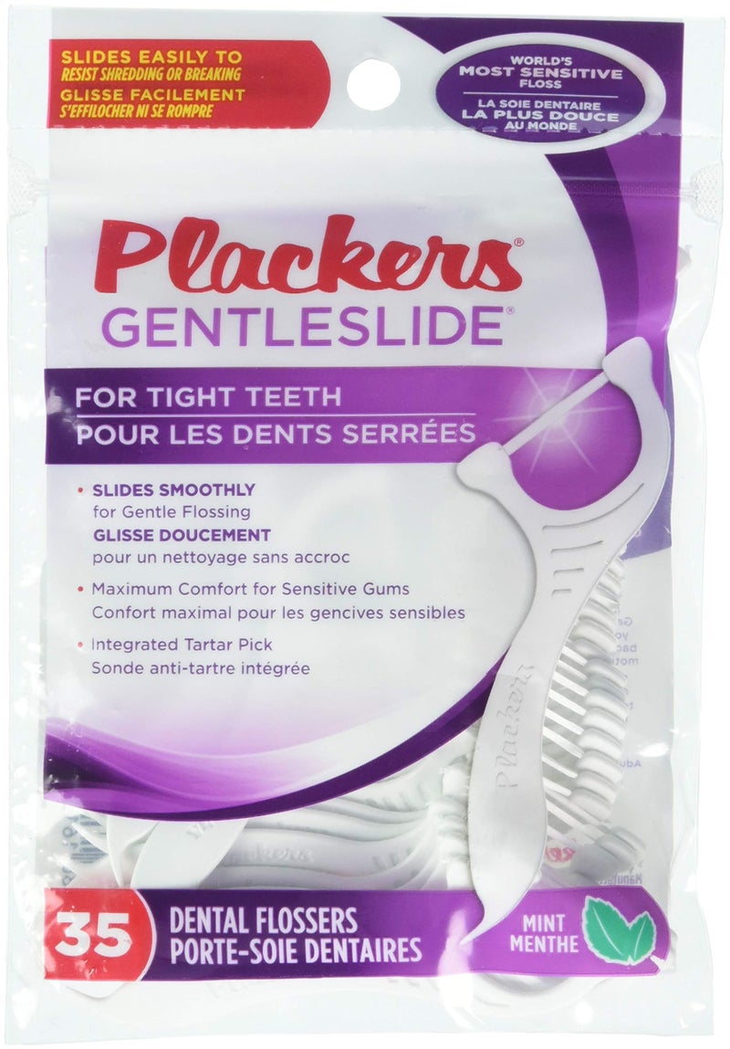 Plackers Gentleslide for Tight Teeth Cool Mint Flavor with Tarter Pick 35 Dental Flossers for Clean Teeth and Healthy Gums (1 Each) - Image 2